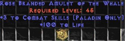 Paladin Amulet - 3 Combat Skills & 100 Life - East Non-Ladder