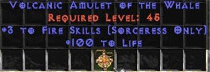 Sorceress Amulet - 3 Fire Spells & 100 Life - West Non-Ladder