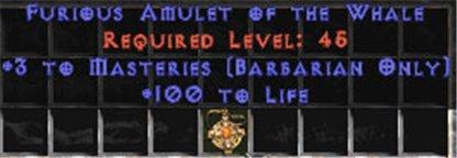 Barbarian Amulet - 3 Combat Masteries & 100 Life - Europe Non-Ladder