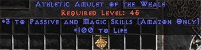 Amazon Amulet - 3 Passive/Magic Skills & 100 Life - West Non-Ladder