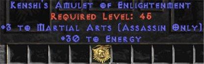 Assassin Amulet - 3 Martial Arts & 30 Energy - Europe Non-Ladder
