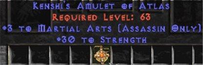 Assassin Amulet - 3 Martial Arts & 30 Str - Europe Non-Ladder
