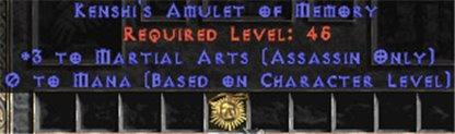 Assassin Amulet - 3 Martial Arts & 0.75 MPL - East Non-Ladder