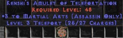 Assassin Amulet - 3 Martial Arts & Teleport - Europe Non-Ladder