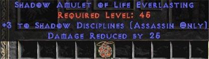 Assassin Amulet - 3 Shadow Disciplines & 25 PDR - East Non-Ladder