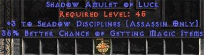 Assassin Amulet - 3 Shadow Disciplines & 35% MF - East Non-Ladder