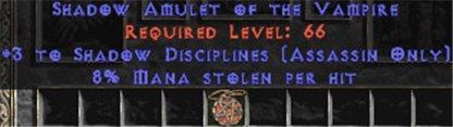 Assassin Amulet - 3 Shadow Disciplines & 8% ML - Europe Non-Ladder