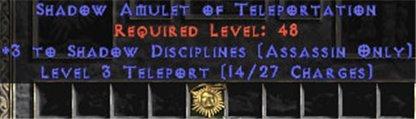 Assassin Amulet - 3 Shadow Disciplines & Teleport - Europe Non-Ladder