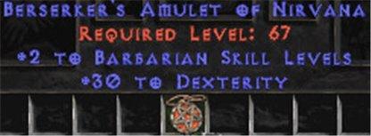 Barbarian Amulet - 2 All Barb Skills & 30 Dex - East Non-Ladder