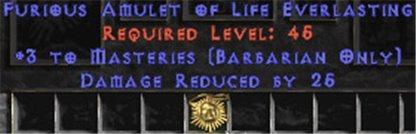 Barbarian Amulet - 3 Combat Masteries & 25 PDR - Europe Non-Ladder