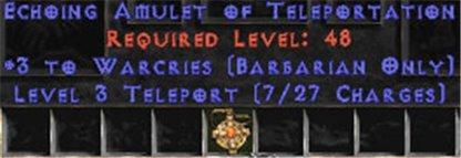 Barbarian Amulet - 3 Warcries & Teleport - Europe Non-Ladder