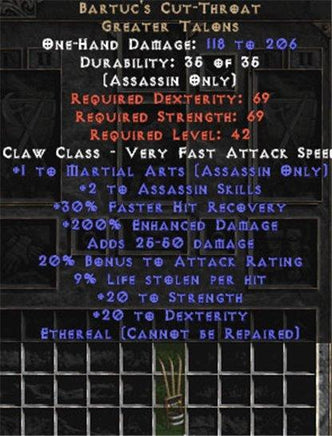 Bartuc's Cut-Throat -Ethereal - 200/9 - Perfect - Europe Non-Ladder
