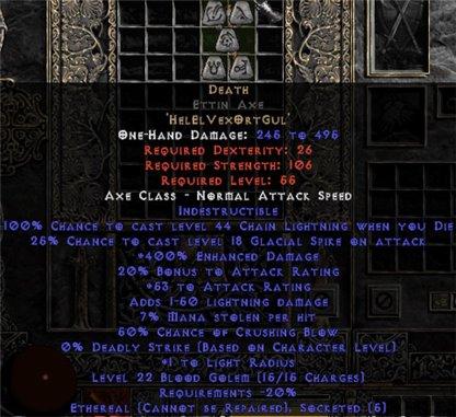 Death Ettin Axe - Ethereal - 400% ED - Perfect - West Non-Ladder