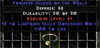 +3 Sorceress Lightning Skills/100 Life Diadem/Tiara/Circlet - Europe Non-Ladder