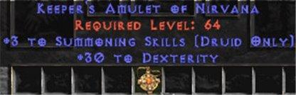 Druid Amulet - 3 Summoning & 30 Dex - East Non-Ladder