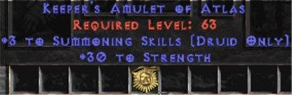 Druid Amulet - 3 Summoning & 30 Str - East Non-Ladder