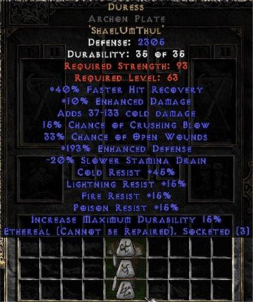 Duress Archon Plate - Ethereal - 165-199% ED - East Non-Ladder