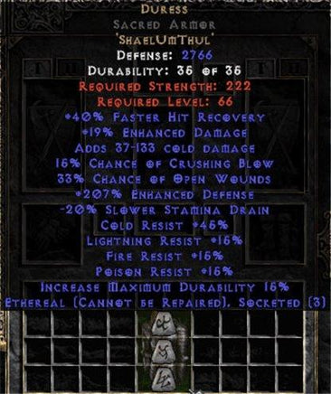 Duress Sacred Armor - Ethereal - 200-214% ED - East Non-Ladder