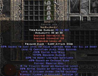 Infinity Cryptic Axe - Ethereal - 255-309% ED & -45-54% ELR - East Non-Ladder