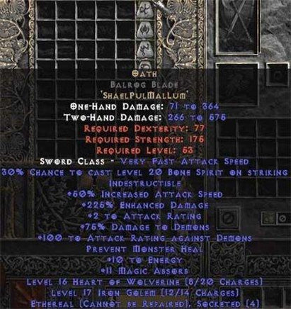 Oath Balrog Blade - Ethereal - 210-299% ED - West Non-Ladder