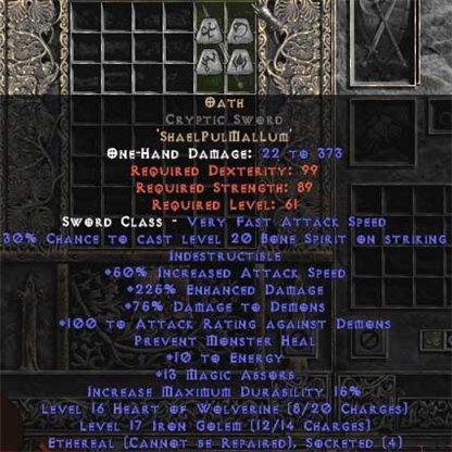 Oath Cryptic Sword - Ethereal - 210-299% ED - West Non-Ladder