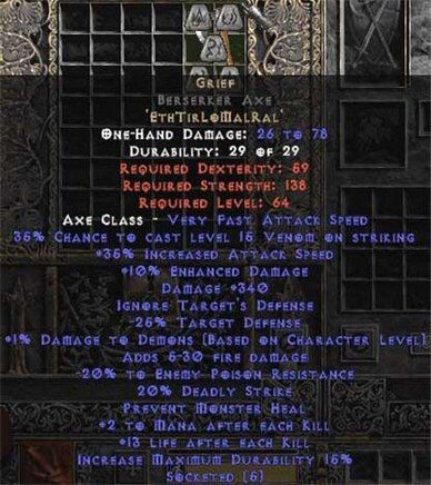Grief Berserker Axe - 35-39% IAS & 340-369 Damage - West Non-Ladder