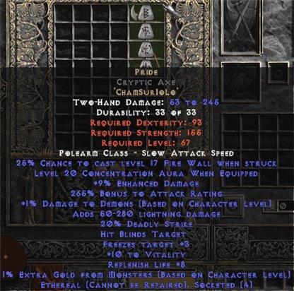 Pride Cryptic Axe - Ethereal - 20 Conc & 260-299% AR - West Non-Ladder