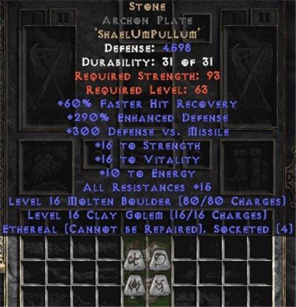 Stone Archon Plate - Eth Bugged - 290% ED - Perfect - West Non-Ladder