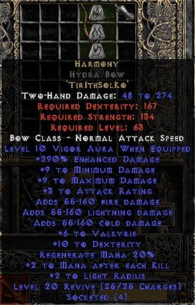 Harmony Hydra Bow - 290% ED & 6 Valk - Perfect - East Non-Ladder