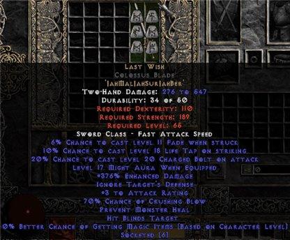 Last Wish Colossus Blade - 375-389% ED & 70% CB - West Non-Ladder