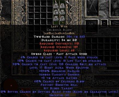 Last Wish Colossus Blade - 390% ED & 60-64% CB - West Non-Ladder