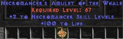 Necromancer Amulet - 2 All Necro Skills & 100 Life - West Non-Ladder