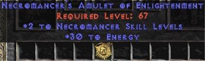 Necromancer Amulet - 2 All Necro Skills & 30 Energy - West Non-Ladder