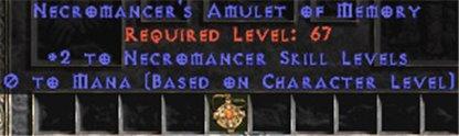Necromancer Amulet - 2 All Necro Skills & 0.75 MPL - West Non-Ladder