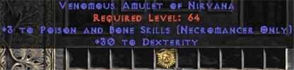 Necromancer Amulet - 3 P&B Spells & 30 Dex - West Non-Ladder