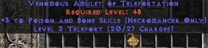 Necromancer Amulet - 3 P&B Spells & Teleport - West Non-Ladder
