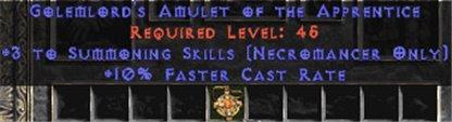 Necromancer Amulet - 3 Summoning Spells & 10% FCR - West Non-Ladder
