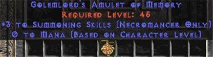 Necromancer Amulet - 3 Summoning Spells & 0.75 MPL - West Non-Ladder