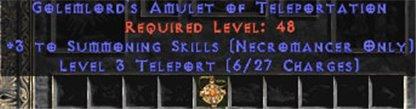 Necromancer Amulet - 3 Summoning Spells & Teleport - Europe Non-Ladder