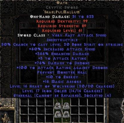 Oath Cryptic Sword - Ethereal - 355% ED & 15 MA - Perfect - West Non-Ladder