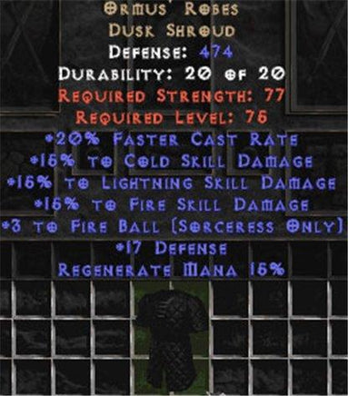 Ormus' Robes - 15% to Fire & +3 Fire Ball - West Non-Ladder