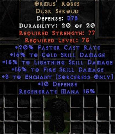 Ormus' Robes - 15% to Fire & +3 Enchant - Europe Non-Ladder