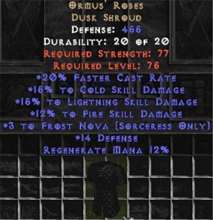Ormus' Robes +15% to lightning and cold skills - West Non-Ladder