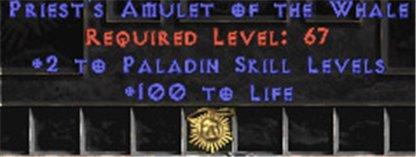 Paladin Amulet - 2 All Pal Skills & 100 Life - West Non-Ladder