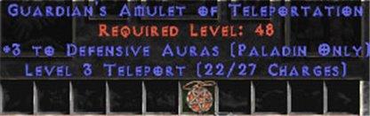 Paladin Amulet - 3 Defensive Auras & Teleport - West Non-Ladder