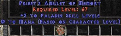 Paladin Amulet - 2 All Pal Skills & 0.75 MPL - West Non-Ladder