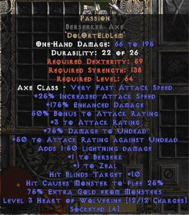Passion Berserker Axe - 160-224% ED & 50-79% AR - West Non-Ladder