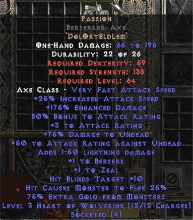 Passion Berserker Axe - 160-224% ED & 80% AR - West Non-Ladder