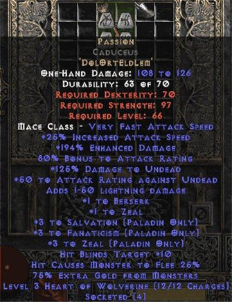 Passion Caduceus - 3 Zeal/3 Fanat/3 Salvation - 160-209% ED & 80% AR - West Non-Ladder