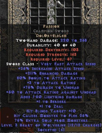 Passion Champion Sword - 160-224% ED & 80% AR - West Non-Ladder